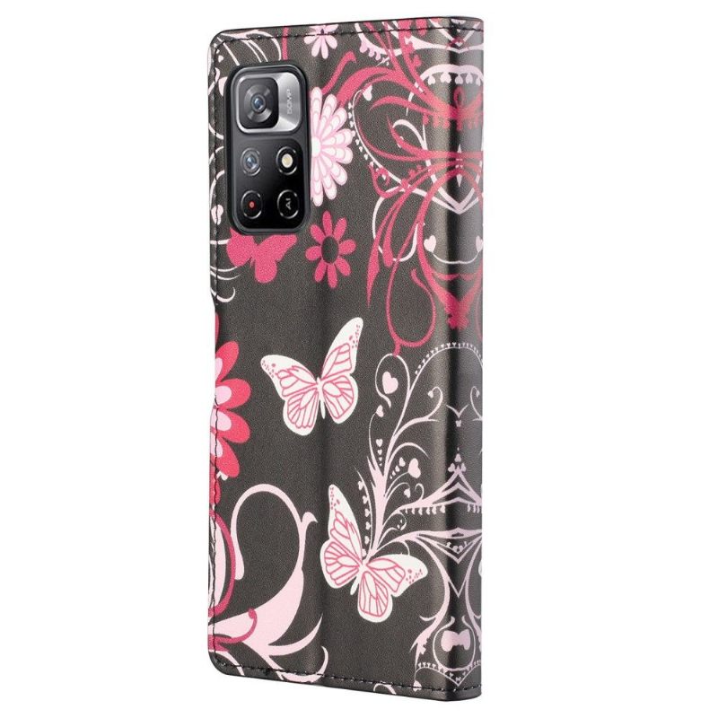 Flip Case voor Poco M4 Pro 5G Vlinders En Bloemen