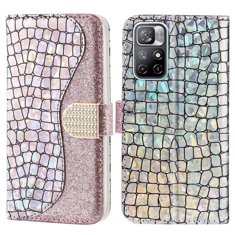 Folio-hoesje voor Poco M4 Pro 5G Luxe Croco Pailletten