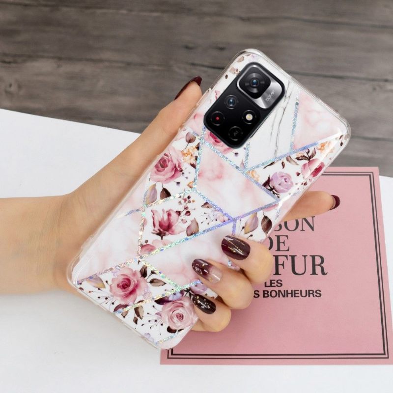Hoesje voor Poco M4 Pro 5G Siliconenmarmer En Bloemen