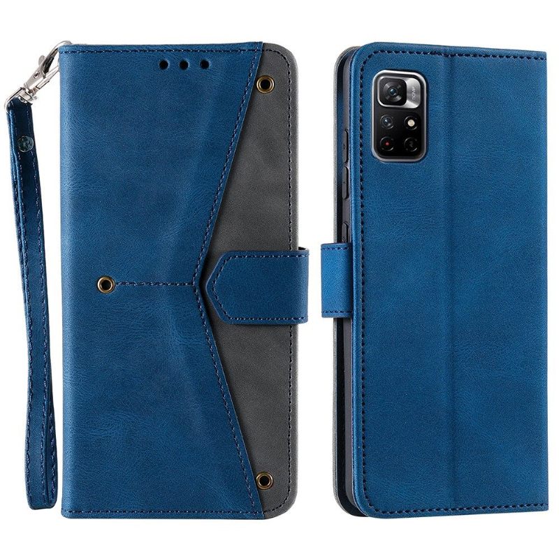 Leren Hoesje voor Poco M4 Pro 5G Met Ketting Folio-hoesje Tweekleurig Folio