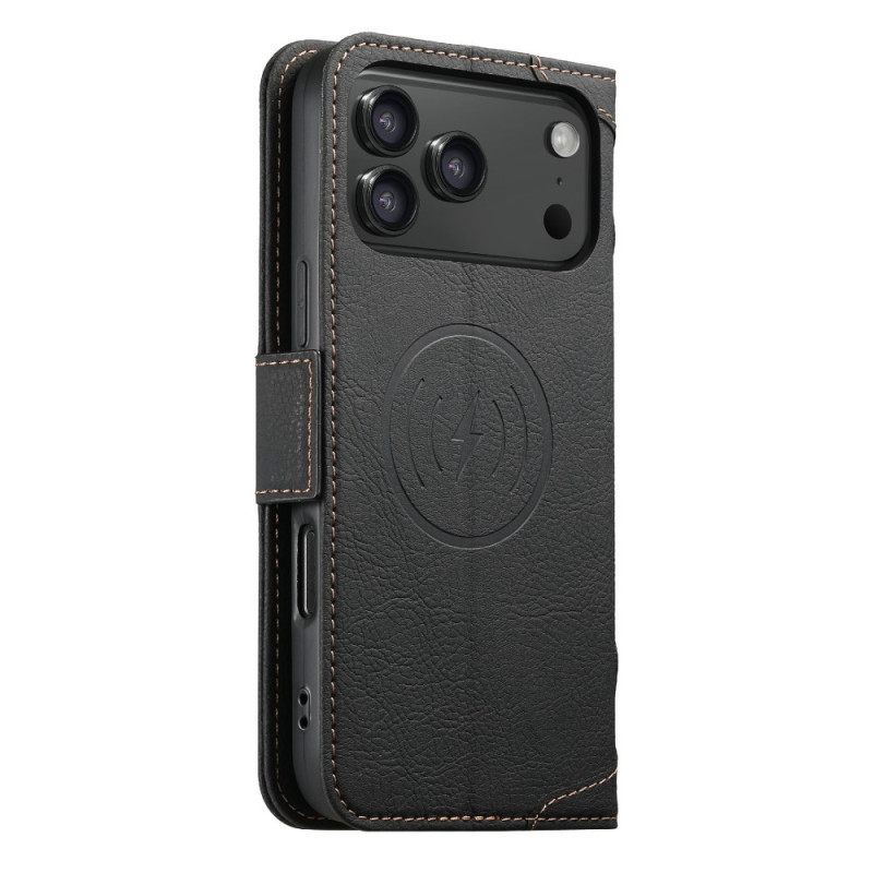 Folio-hoesje Voor iPhone 17 Pro Magsafe-compatibele Lychee-textuur