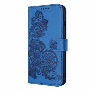 Leren Hoesje iPhone 17 Pro Bloemenkant Bescherming Hoesje