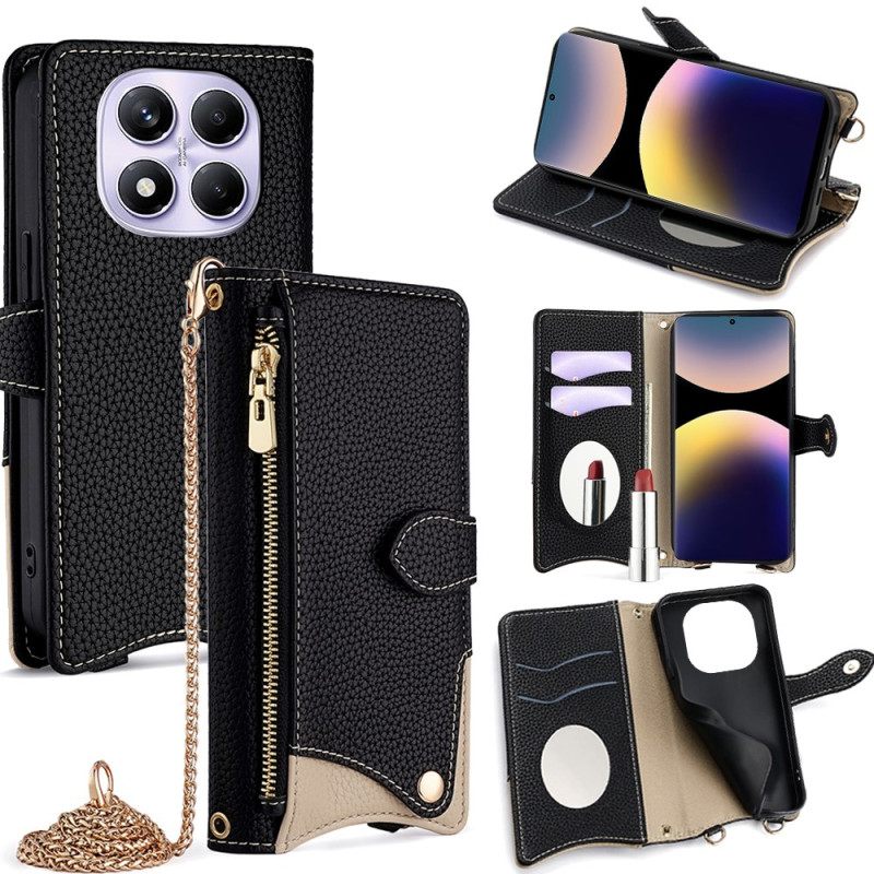 Flip Case Leren Xiaomi Redmi Note 14 Pro 4g Tweekleurige Portemonnee Met Ketting