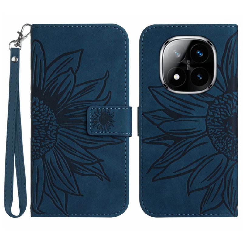 Leren Hoesje Voor Xiaomi Redmi Note 14 Pro 4g Bandje Met Zonnebloemprint
