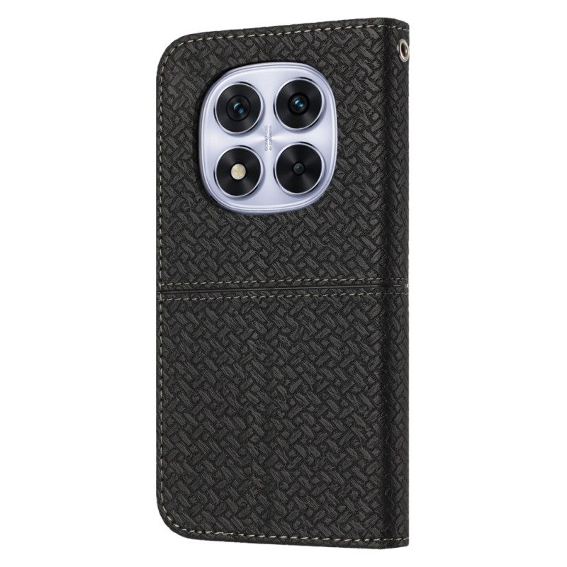 Leren Hoesje Voor Xiaomi Redmi Note 14 Pro 4g Geweven Textuur Met Bandje