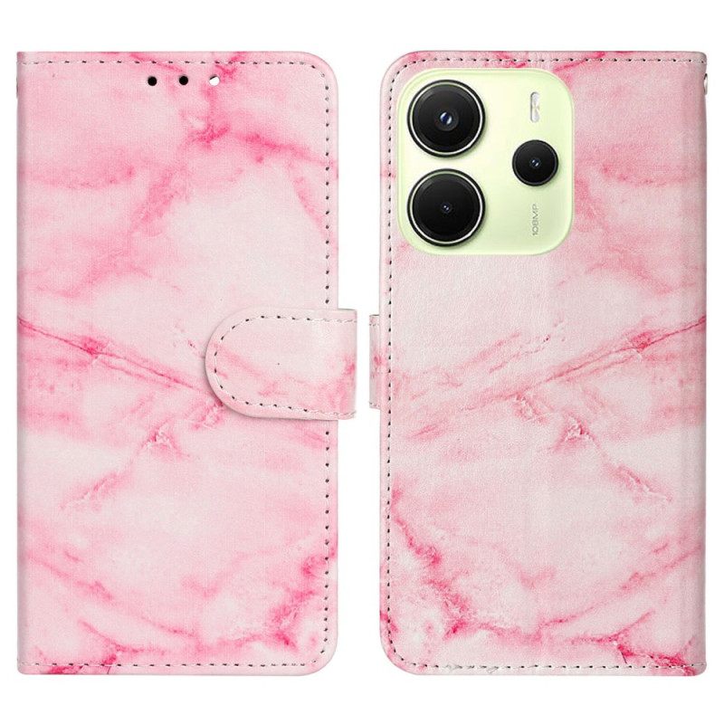 Leren Hoesje Voor Xiaomi Redmi Note 14 Pro 4g Roze Marmerpatroon
