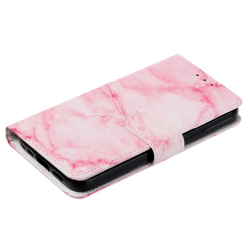 Leren Hoesje Voor Xiaomi Redmi Note 14 Pro 4g Roze Marmerpatroon