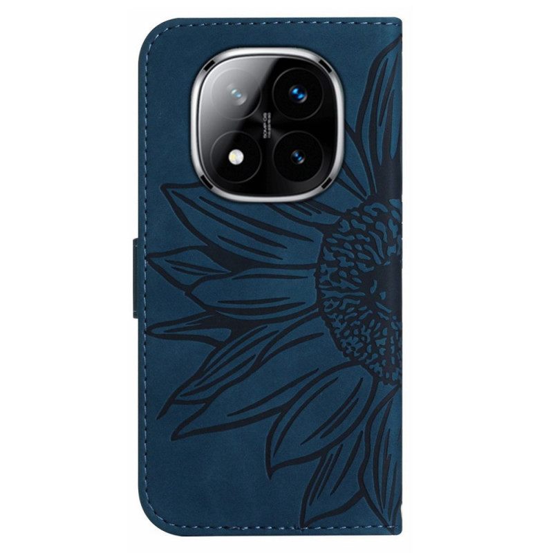Leren Hoesje Voor Xiaomi Redmi Note 14 Pro 4g Schouderband Met Zonnebloemprint