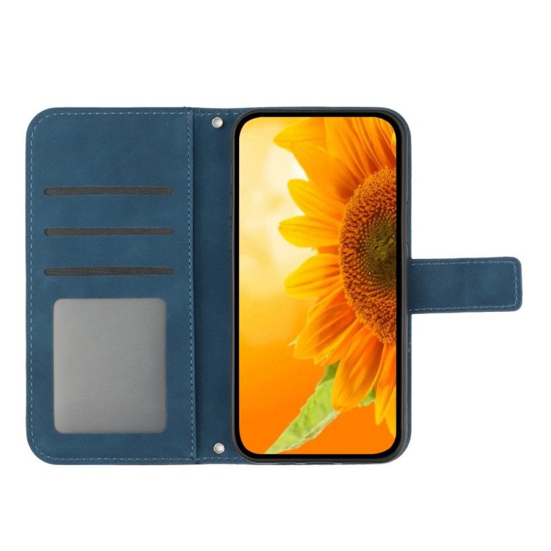 Leren Hoesje Voor Xiaomi Redmi Note 14 Pro 4g Schouderband Met Zonnebloemprint