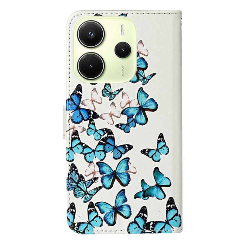 Leren Hoesje Voor Xiaomi Redmi Note 14 Pro 4g Vlucht Van Blauwe Vlinders