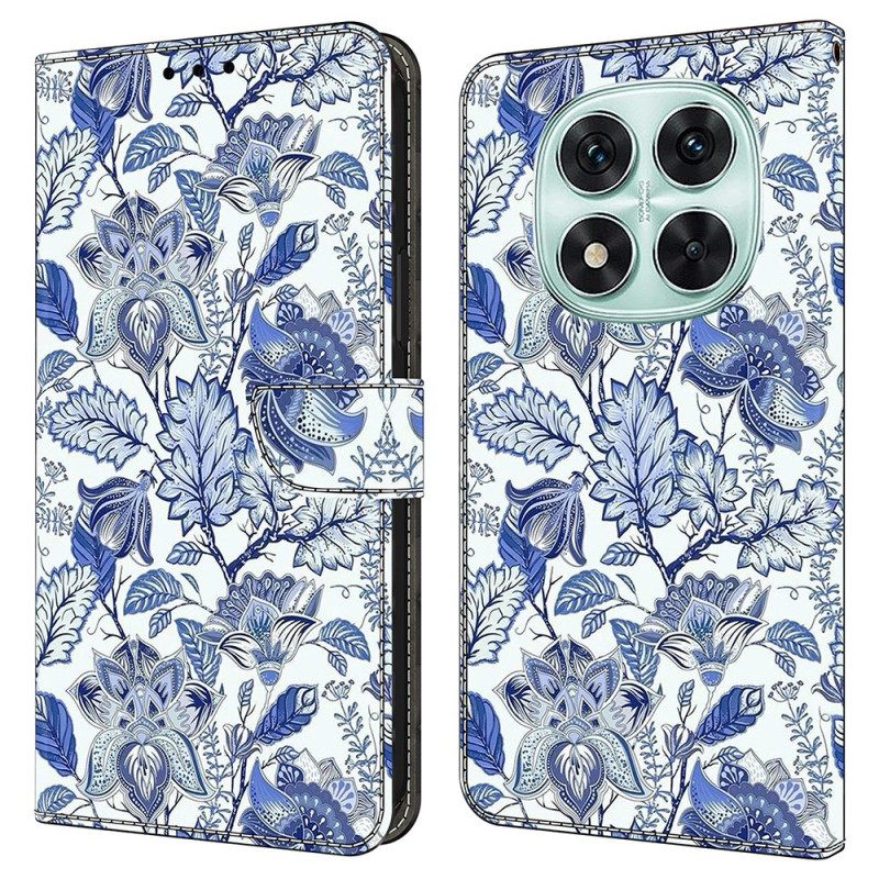 Leren Hoesje Xiaomi Redmi Note 14 Pro 4g Blauw Bloemenpatroon Bescherming Hoesje