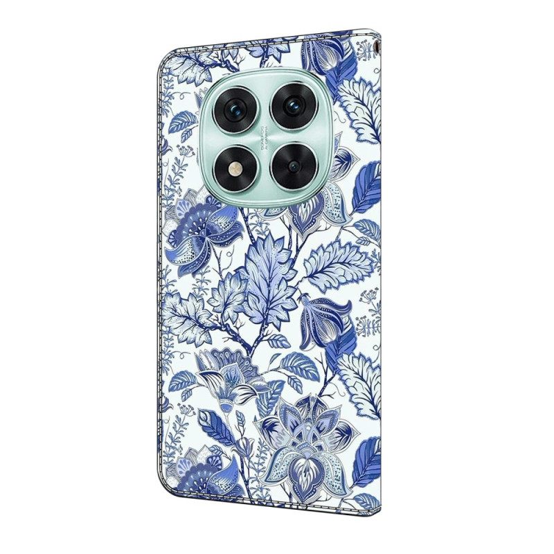 Leren Hoesje Xiaomi Redmi Note 14 Pro 4g Blauw Bloemenpatroon Bescherming Hoesje