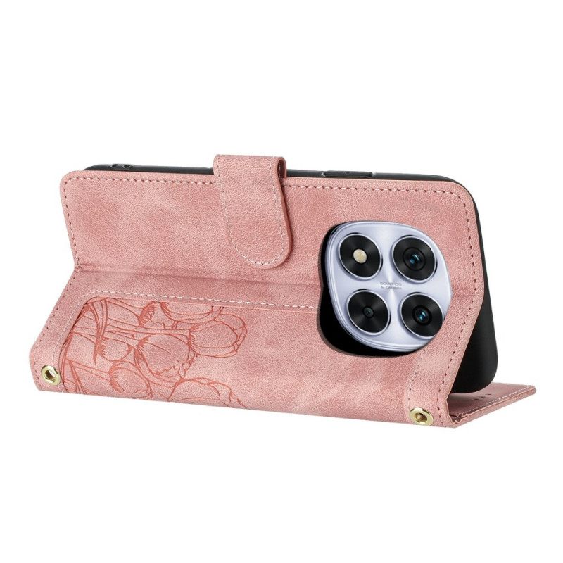 Leren Hoesje Xiaomi Redmi Note 14 Pro 4g Bloemenpatroon Met Bandje Bescherming Hoesje