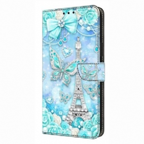 Leren Hoesje Xiaomi Redmi Note 14 Pro 4g Eiffeltoren En Diamanten