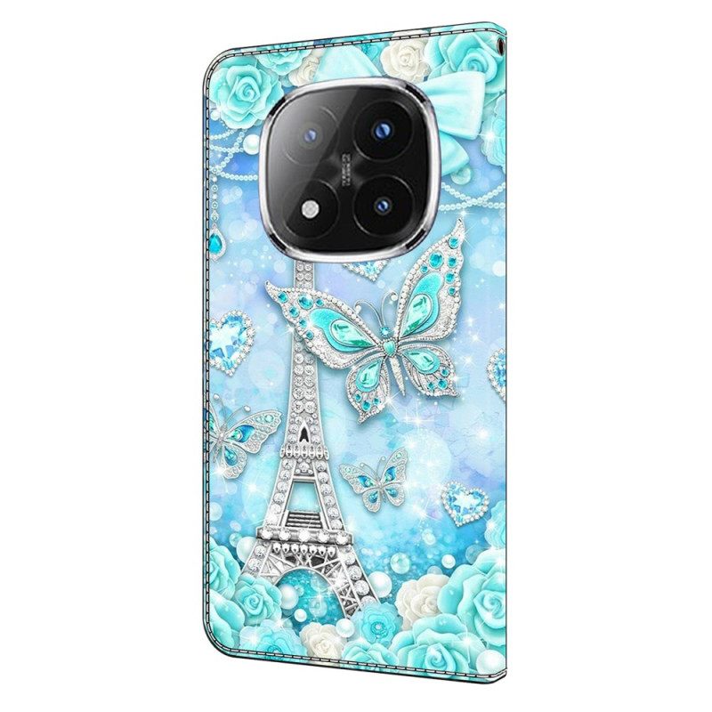 Leren Hoesje Xiaomi Redmi Note 14 Pro 4g Eiffeltoren En Diamanten