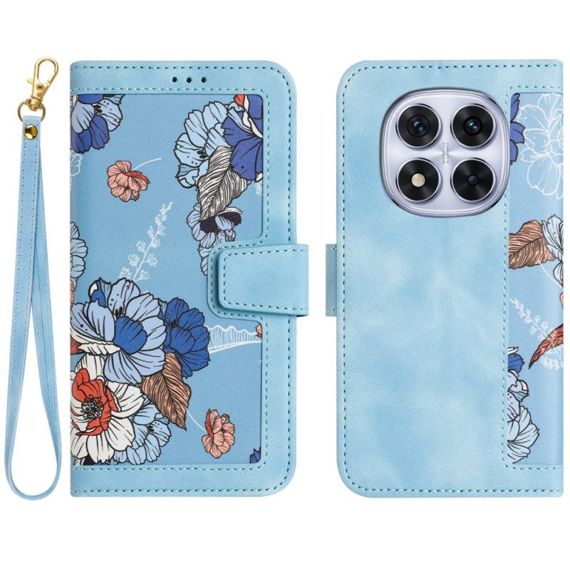 Leren Hoesje Xiaomi Redmi Note 14 Pro 4g Grafische Bloemen Met Bandje Bescherming Hoesje