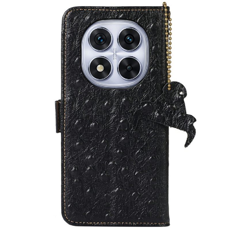 Leren Hoesje Xiaomi Redmi Note 14 Pro 4g Rfid-blokkerend Struisvogelhuidleer Bescherming Hoesje