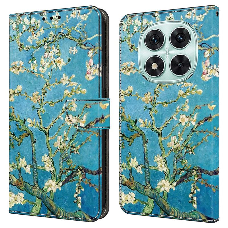 Leren Hoesje Xiaomi Redmi Note 14 Pro 4g Witte Takken Bescherming Hoesje