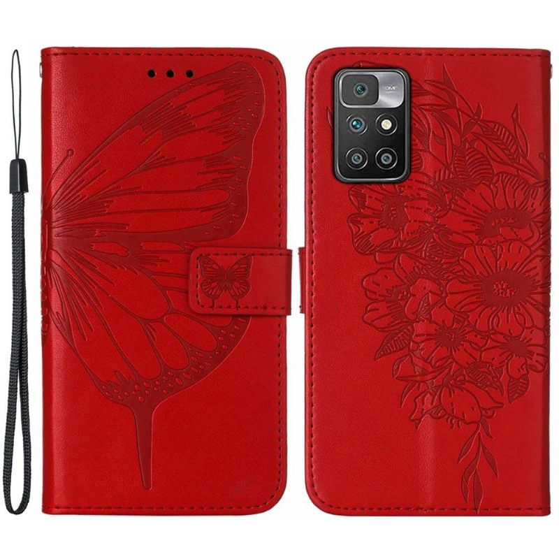 Leren Hoesje voor Xiaomi Redmi 10 Kaarthouder Met Vlinderbloem