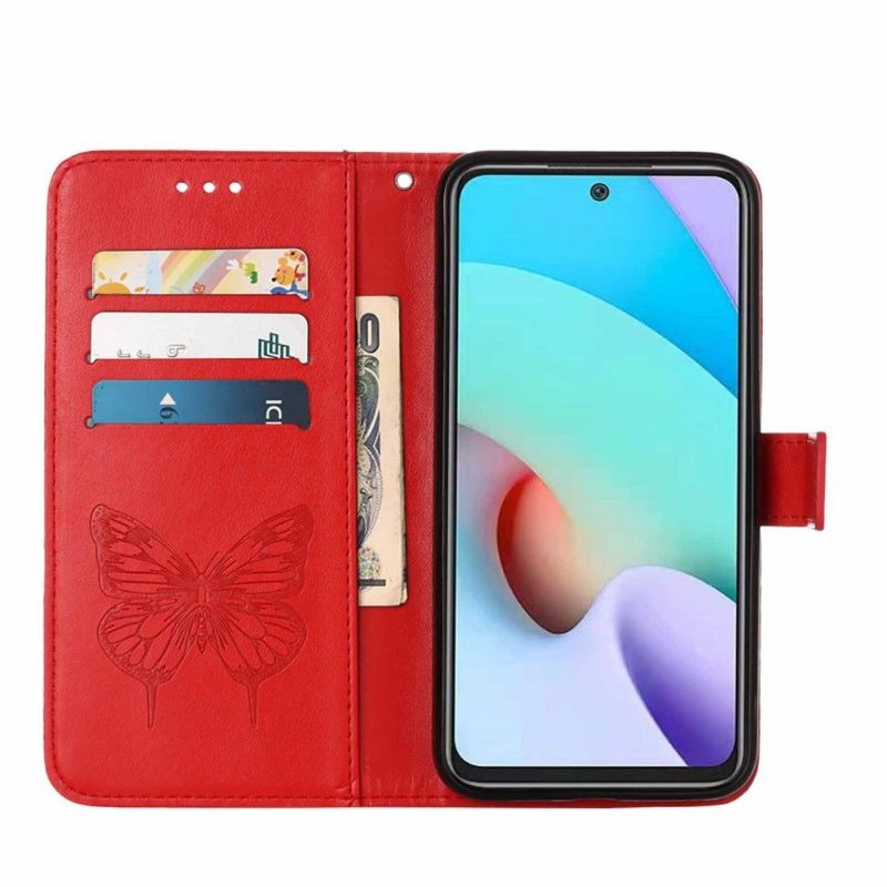 Leren Hoesje voor Xiaomi Redmi 10 Kaarthouder Met Vlinderbloem