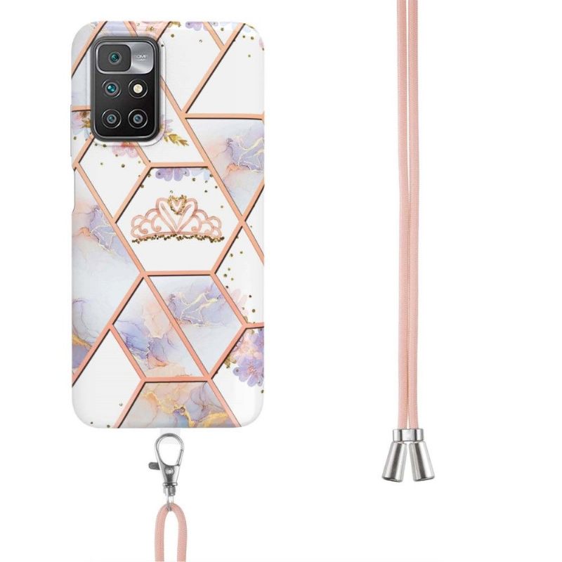 Telefoonhoesje voor Xiaomi Redmi 10 Bescherming Met Koord Marmer En Kroon