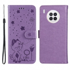 Flip Case voor Honor 50 Lite Met Ketting Pro Handsfree Met Twee Posities