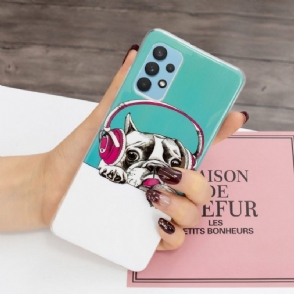 Telefoonhoesje voor Samsung Galaxy A32 4G Bescherming Lichtgevende Hond Die Naar Muziek Luistert