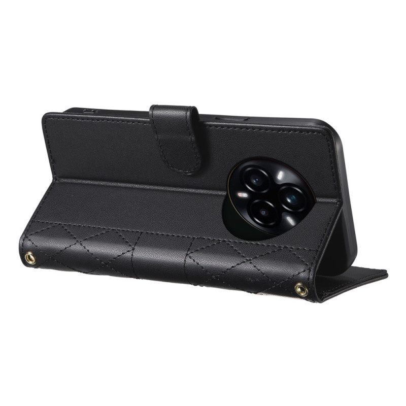 Flip Case Leren Realme 14 Pro 5g Gewatteerd Ontwerp Met Bandje En Schouderband