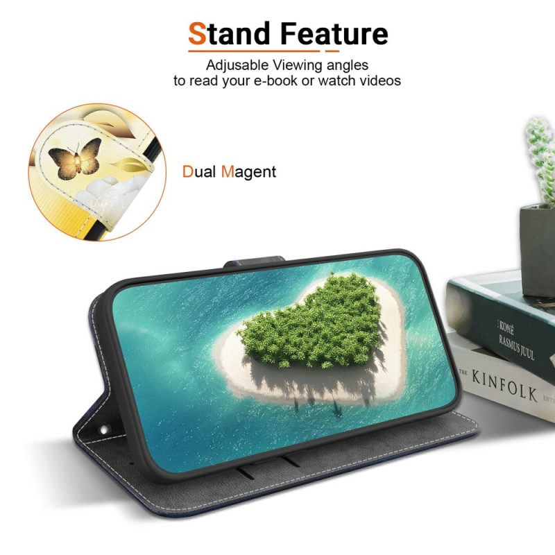 Flip Case Leren Realme 14 Pro 5g Gouden Vlinders En Witte Bloemen