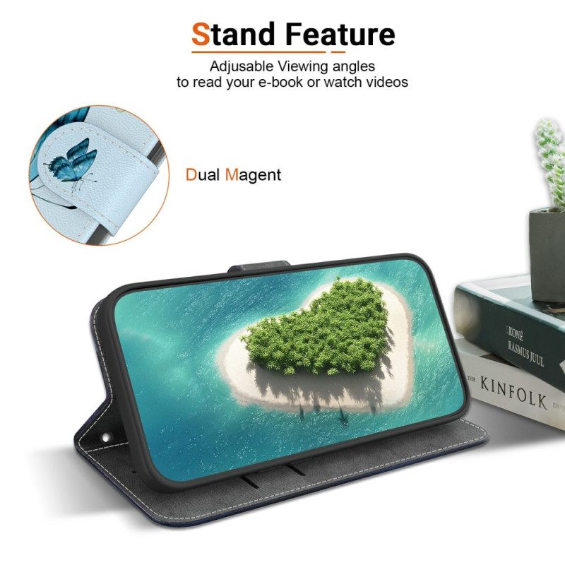 Leren Hoesje Realme 14 Pro 5g Blauwe Vlinders En Bloemen Bescherming Hoesje