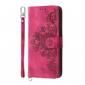 Leren Hoesje Realme 14 Pro 5g Bloemenkant Met Bandje Bescherming Hoesje