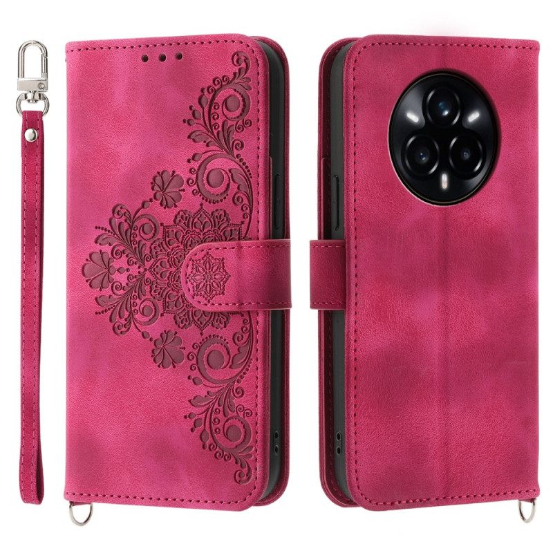 Leren Hoesje Realme 14 Pro 5g Bloemenkant Met Bandje Bescherming Hoesje