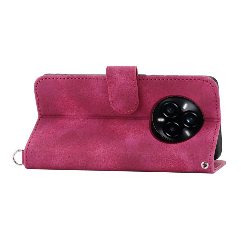 Leren Hoesje Realme 14 Pro 5g Bloemenkant Met Bandje Bescherming Hoesje