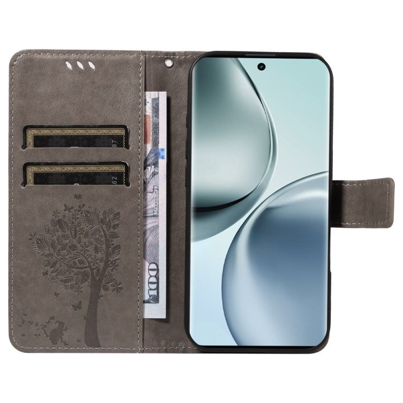 Leren Hoesje Realme 14 Pro 5g Boom En Kat Bescherming Hoesje