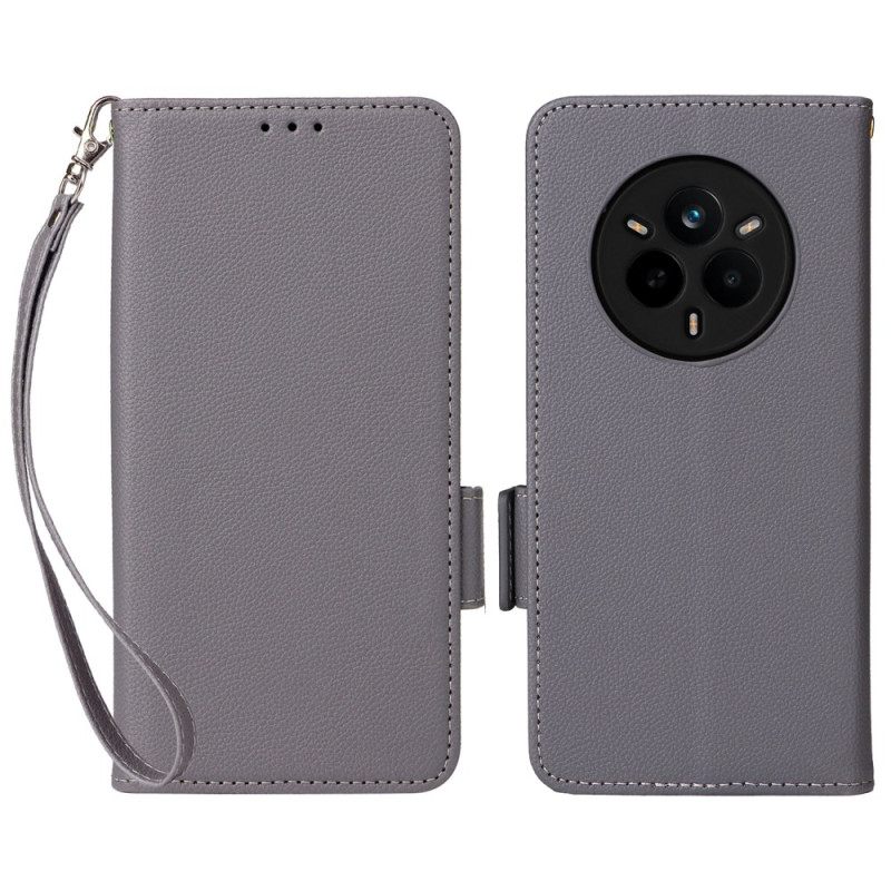 Leren Hoesje Realme 14 Pro 5g Lychee Kunstleer Met Bandje Bescherming Hoesje