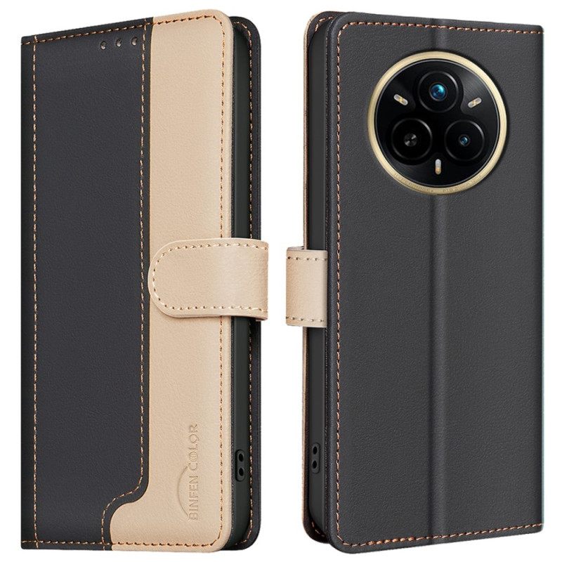 Leren Hoesje Realme 14 Pro 5g Tweekleurig Bescherming Hoesje