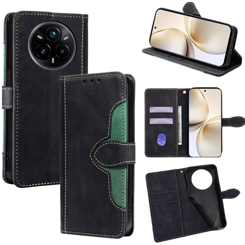 Leren Hoesje Realme 14 Pro 5g Tweekleurig Bloemenpatroon Bescherming Hoesje