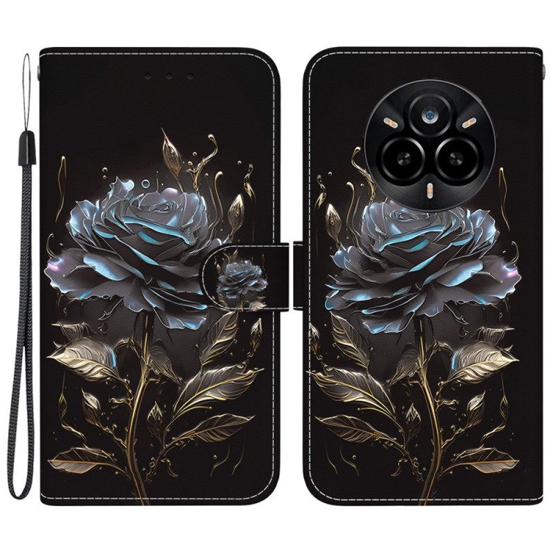 Leren Hoesje Realme 14 Pro 5g Zwarte Roos Bescherming Hoesje