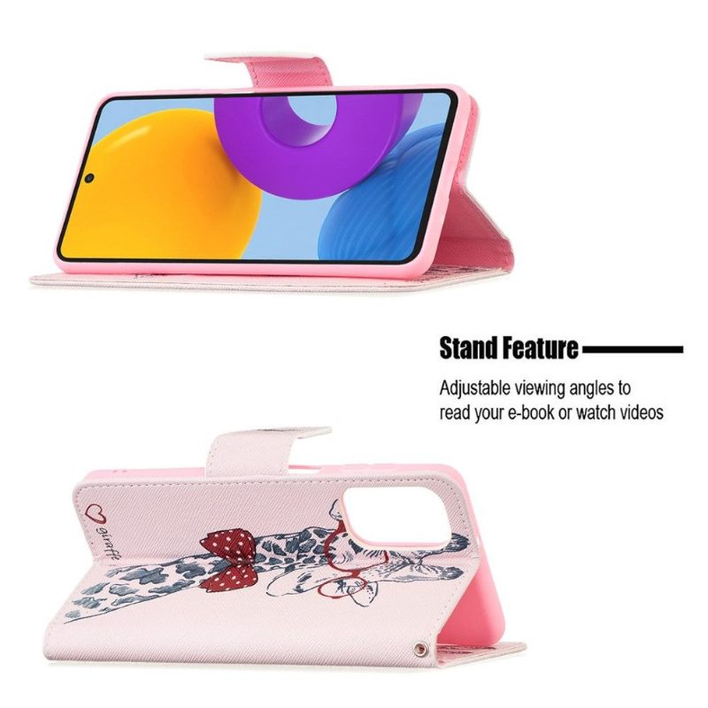 Folio-hoesje voor Samsung Galaxy M52 5G Giraf Met Bril