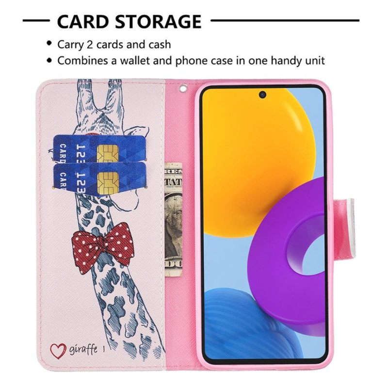Folio-hoesje voor Samsung Galaxy M52 5G Giraf Met Bril