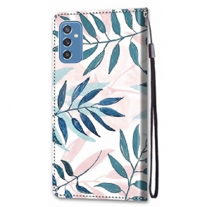 Folio-hoesje voor Samsung Galaxy M52 5G Groene En Roze Bladeren