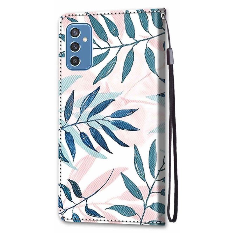 Folio-hoesje voor Samsung Galaxy M52 5G Groene En Roze Bladeren
