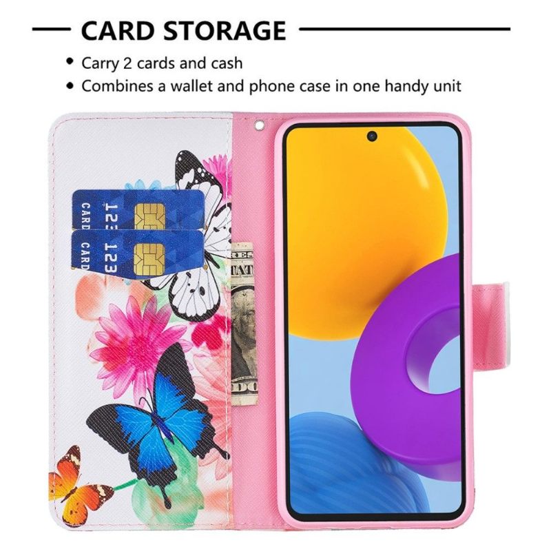 Folio-hoesje voor Samsung Galaxy M52 5G Vlinders En Kleurrijke Bloemen