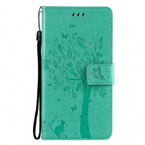 Flip Case voor Samsung Galaxy M12 / A12 Met Ketting Boom En Strappy Cat