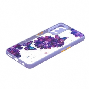Hoesje voor Oppo Find X3 Lite Anti-fall Paarse Bloemen En Vlinders