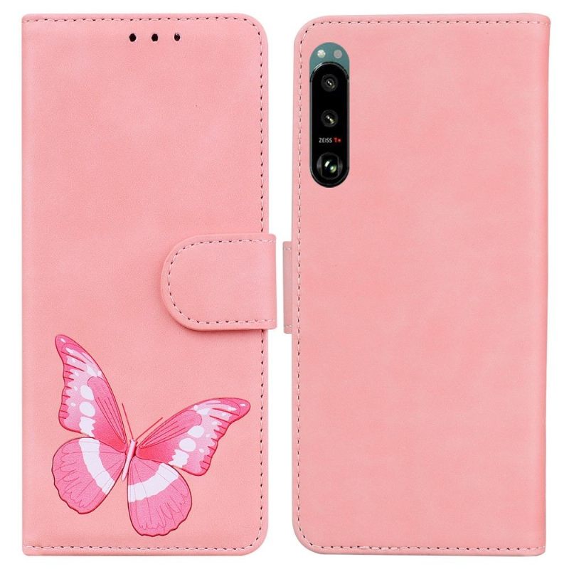 Leren Hoesje voor Sony Xperia 5 III Bescherming Hoesje Kleurrijke Vlinderbescherming