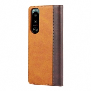 Leren Hoesje voor Sony Xperia 5 III Folio-hoesje Tweekleurige Flap Kaarthouder