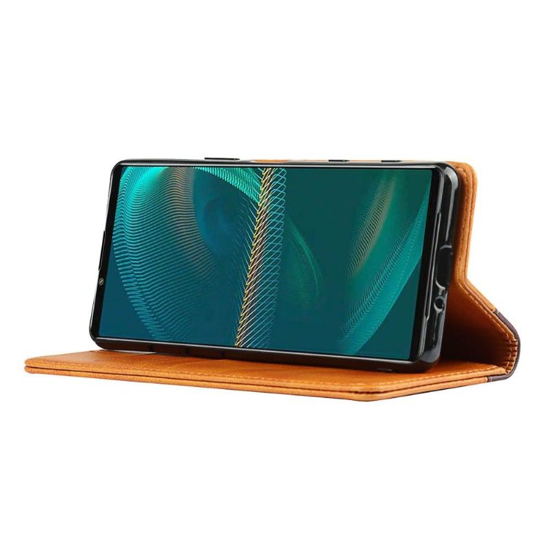 Leren Hoesje voor Sony Xperia 5 III Folio-hoesje Tweekleurige Flap Kaarthouder