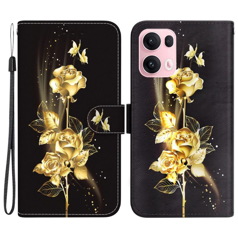 Folio-hoesje Oppo Reno 13 Pro 5g Telefoonhoesje Gouden En Roze Vlinders