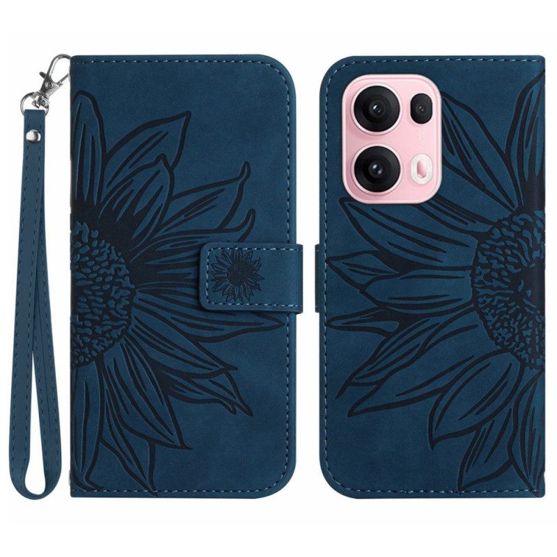 Leren Hoesje Voor Oppo Reno 13 Pro 5g Zonnebloemprint Met Band